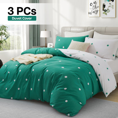 3pcs Polka Dot Printed Reversible Duvet Cover Set - with Pillowcases Soft & Breathable Microfiber, Button Closer, Machine Washable, wrinkle free & Durable – perfect for Bedroom, Guest Room All Sizes Available