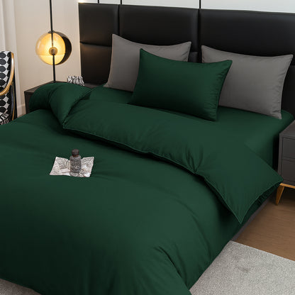 4pcs Brushed Solid Color Duvet Cover Set, Ultra-Soft & Breathable Microfiber, Includes 1pc Duvet Cover, 2pcs Pillowcases, 1pc Fitted Sheet, Single, Double, King, Super King Sizes