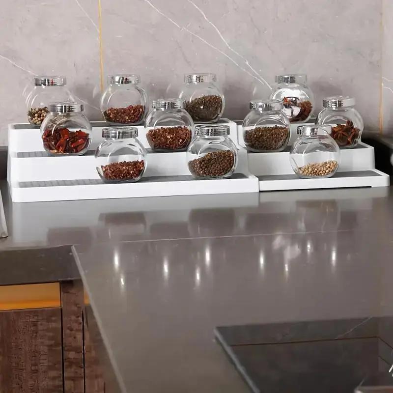 3 Tiers Spice Rack, Expandable Spice Shelf, Cupboard Organiser, Non-Slip Storage Racks for Kitchen Bathroom Pantry Cabinet Cupboard