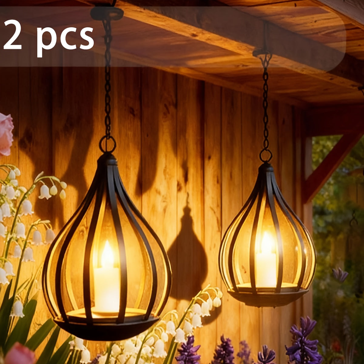 2-in-1 Solar Outdoor Pendant Light, Lawn Light, Teardrop Shape, Candle Effect Lamp with Light Post, Suitable for Gardens, Courtyards, Lawns, Decks, Parasols, Tents, Trees, Patios, Pathways, Driveways, Garden - Warm White Solar Lantern