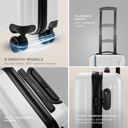 Cabin Suitcase 55cm Hard Shell Carry-On – Lightweight ABS Hand Luggage with 360° Spinner Wheels, Telescopic Handle & 3-Digit Combination Lock, Compact Travel Suitcase for Weekend & Business Trips