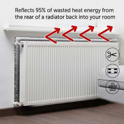 Radiator Insulation Foil Roll Bubble 5M x 60CM Heat Reflective Energy Saving Film with 6 Double Sided Tapes