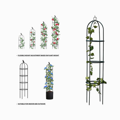 (pack of 2)1.9m Black Metal Garden Plant Obelisk – Durable Cylindrical Support Trellis for Climbing Plants