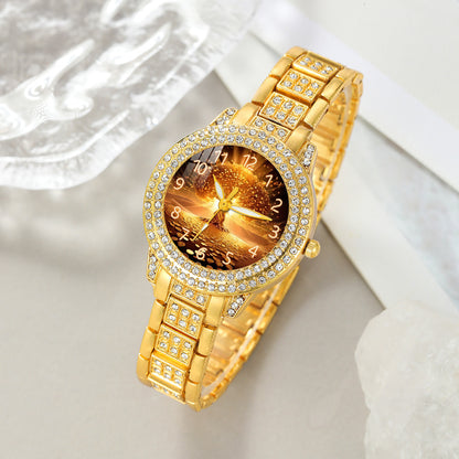 1pc Round Dial Elegant Business Minimalist Luminous Quartz Watch And 5pcs Jewelry Wedding Anniversary Gift Corporate Event Staff Gift High-End Business Women'S Daily Wear And Gift Occasions Perfect Choice Birthday Gift And Holiday Party Gift for Wom