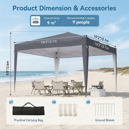Pop Up Gazebo 2X2m/3x3m Easy One Person Setup Instant Outdoor Canopy Folding Garden Gazebo Party Tent