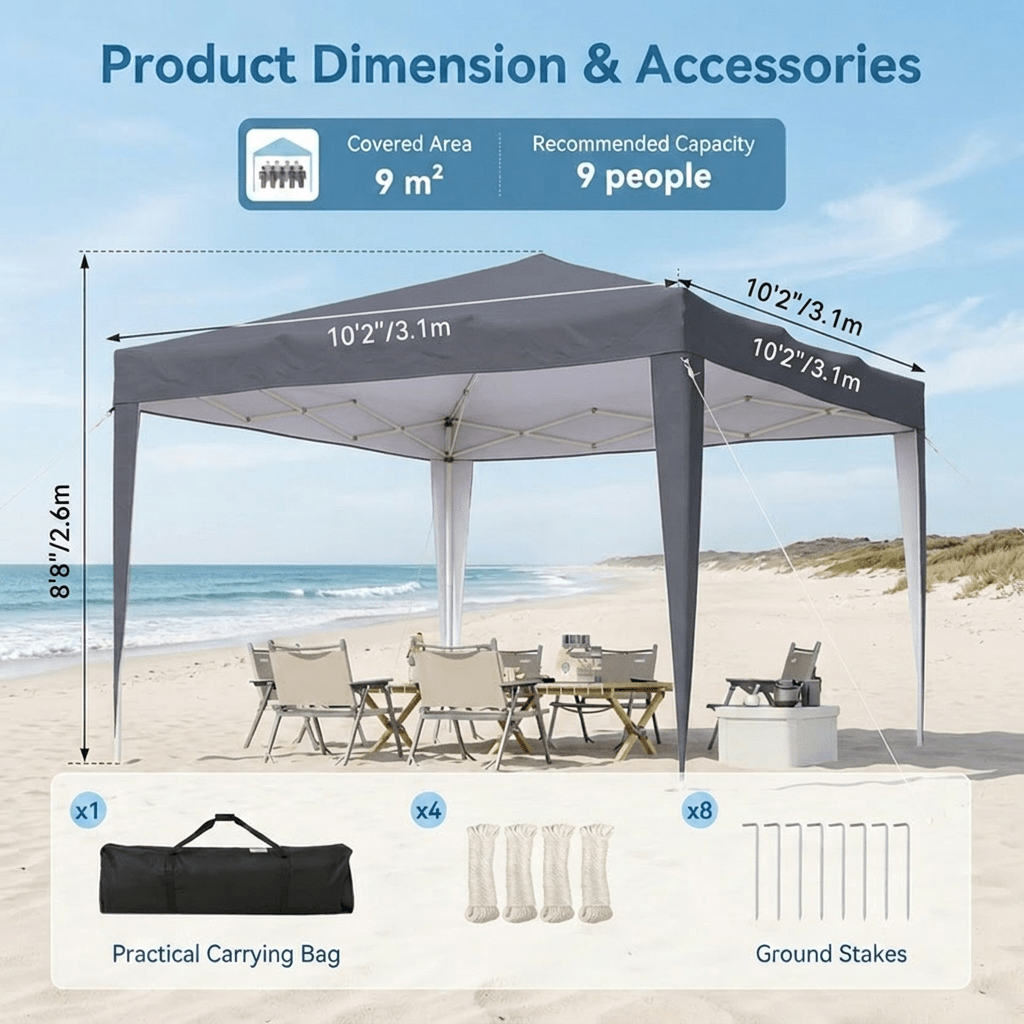 Instant Pop Up Gazebo 2x2m & 3x3m – One Person Setup, UPF50+ UV Protection, Steel Frame Outdoor Canopy Tent for Garden, Party, Market & Camping UK