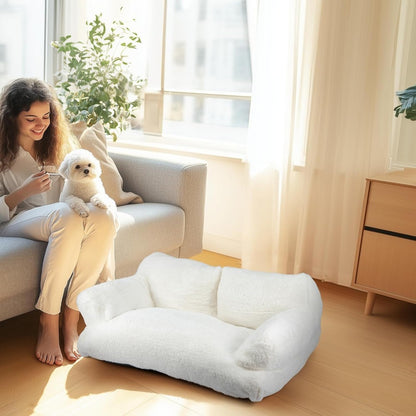 Pet Sofa Bed for Cats and Dogs 66x48x33cm Fluffy Plush Cat Couch with Anti-Slip Base Machine Washable Teddy Fleece Dog Bed for Small Medium Dogs Cats Rabbits