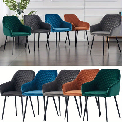 Set of 1 2 4 6 Dining Chairs Velvet Armchairs with Armrest & Backrest Upholstered Seat with Black Metal Legs