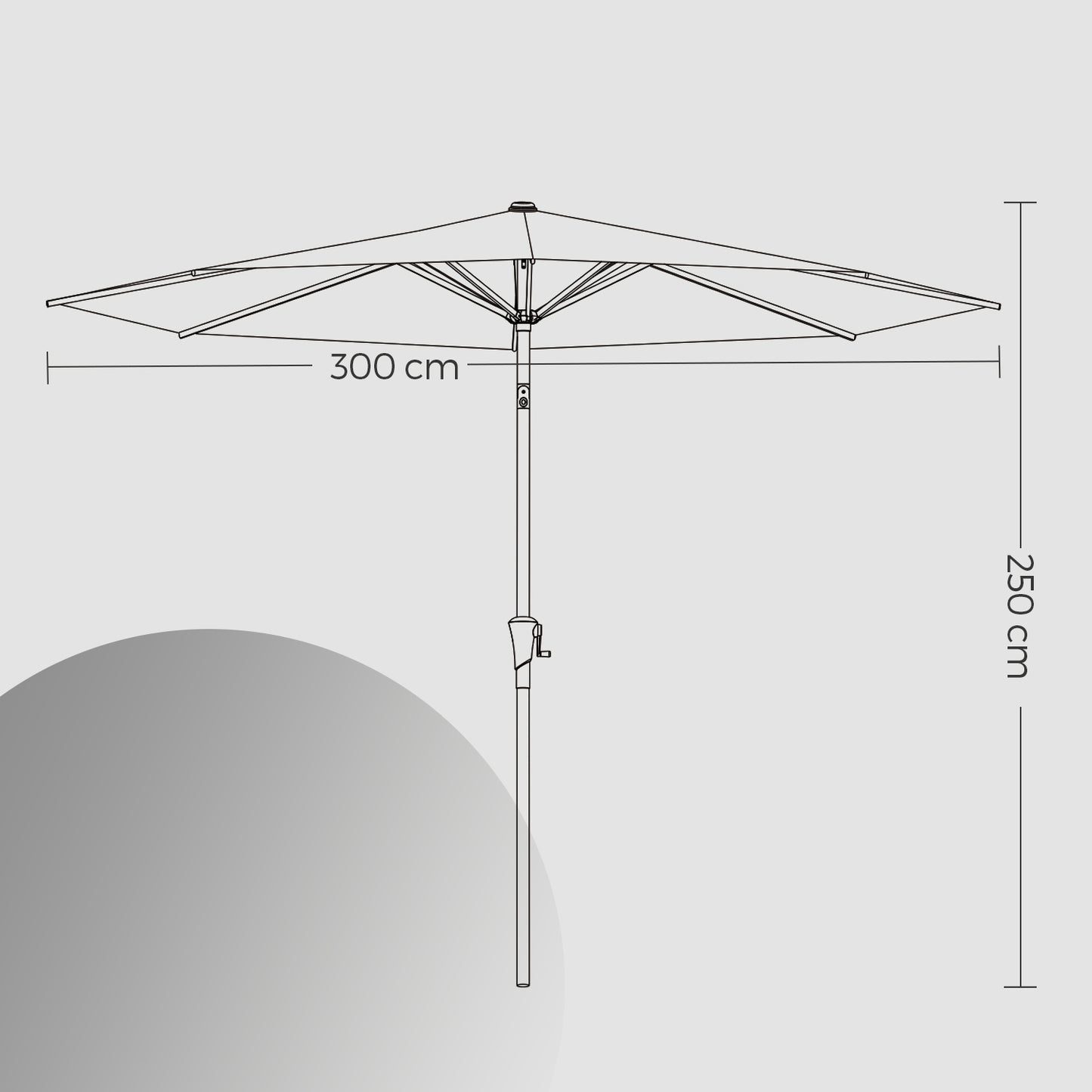 3 m Garden Parasol Umbrella, UPF 50+, Sun Shade, 30° Tilt in 2 Directions, 180 g/m²，Crank Handle for Opening and Closing, for Outdoor Gardens Pool Balcony Patio, Base Not Included, Beige,Grey