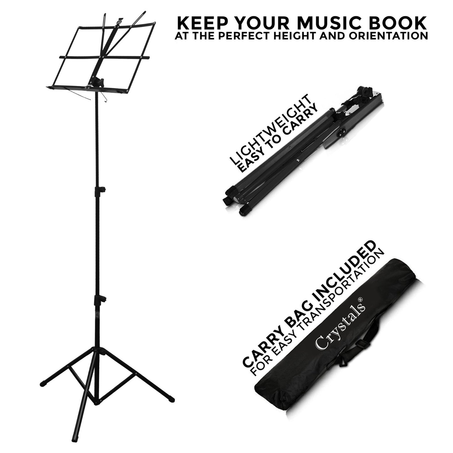 Music Stand - Music Stands for Sheet with Carrying Bag, Metal Sheet Music Stand Portable, Adjustable Podium Stand with Tripod Base and Sheet Music Folder, Black