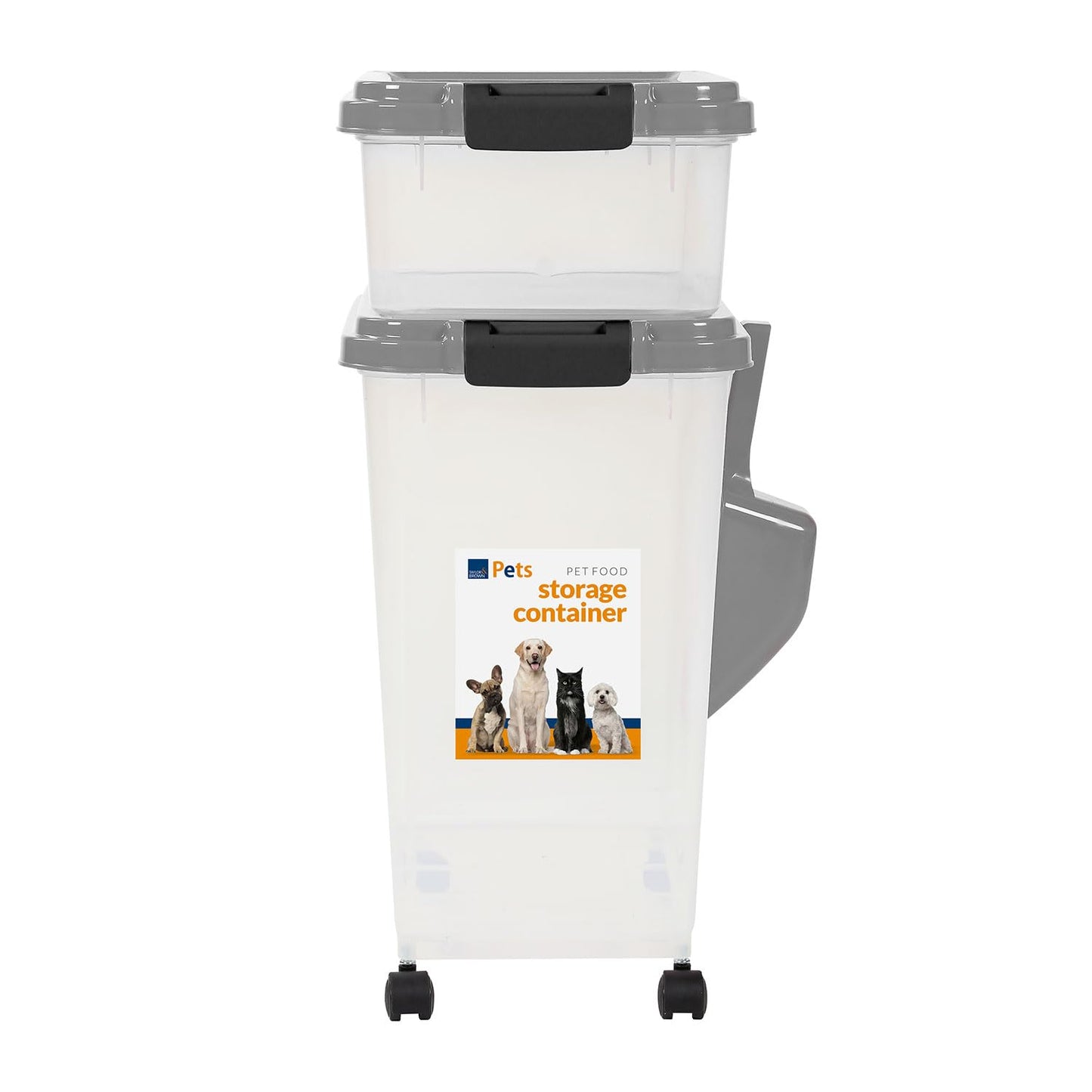 2pcs Pet Food Storage Set – BPA-Free Stackable 13L + 37.5L Dry Food Bins with Casters & Scoop | Moisture-Proof Dog & Cat Food Containers