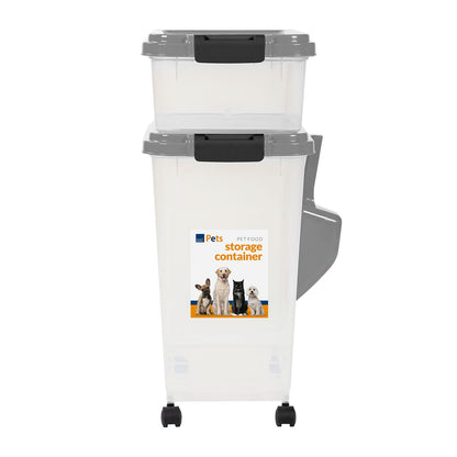 2pcs Pet Food Storage Set – BPA-Free Stackable 13L + 37.5L Dry Food Bins with Casters & Scoop | Moisture-Proof Dog & Cat Food Containers