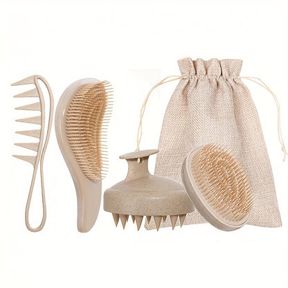 [Wedding Gift Give]Wheat Straw Hair Comb Set 5pcs -TT Massage Head Smooth Hair Comb, Soft Comb Teeth Smooth Hair Egg Comb, Wide Tooth Oil Hair Comb, Scalp Massage Shampoo Brush + Gift Bag Mother'S Day Gift for Girlfriend, Wife, Suitable for Men