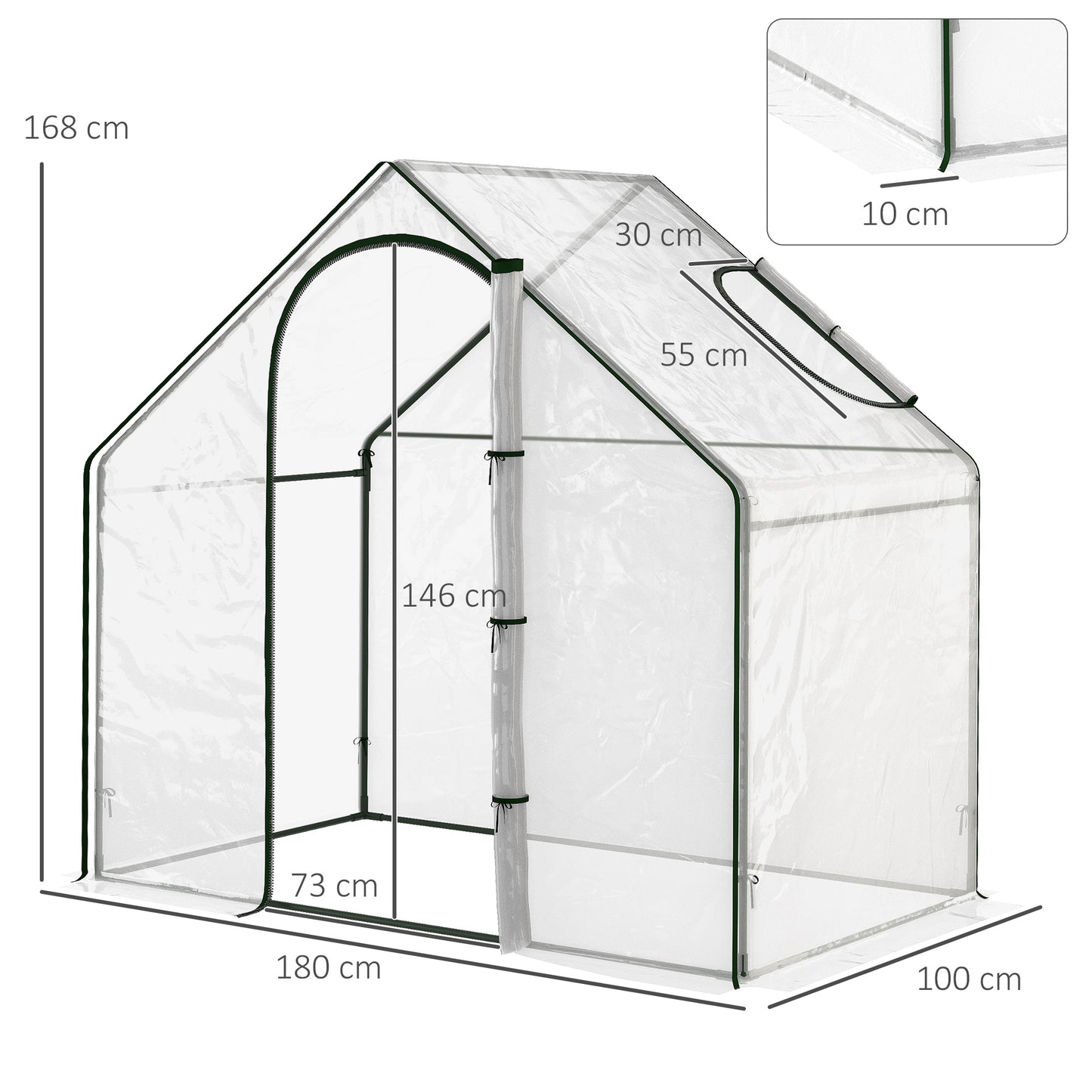 Walk In Mini Greenhouse Garden Outdoor Flower Planter Steel Frame w/ Zipped Door & Window, PE Cover, 180 x 100 x 168CM
