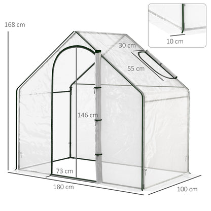 Walk In Mini Greenhouse Garden Outdoor Flower Planter Steel Frame w/ Zipped Door & Window, PE Cover, 180 x 100 x 168CM