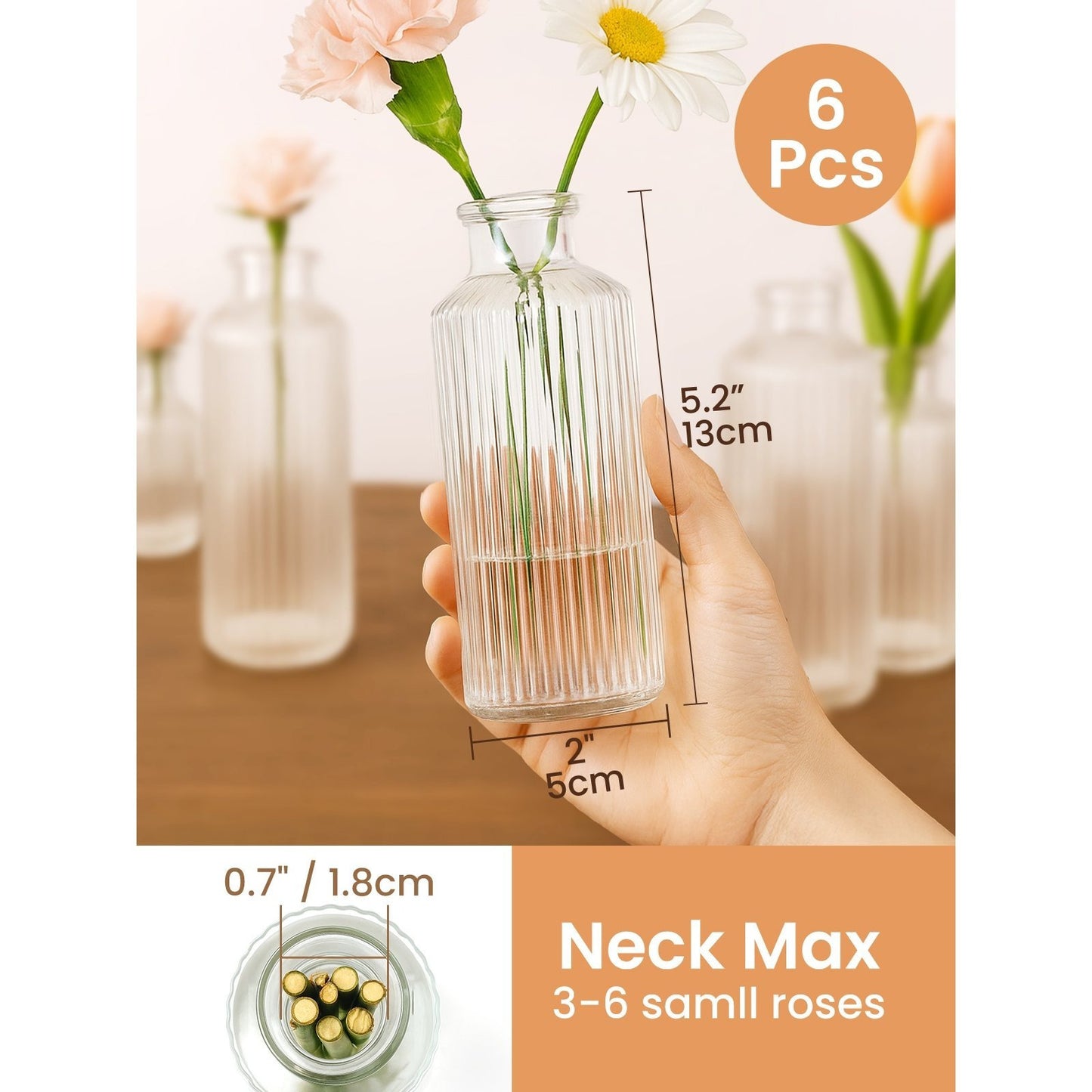 clear glass bud vase set — dimensions and specification detail 4