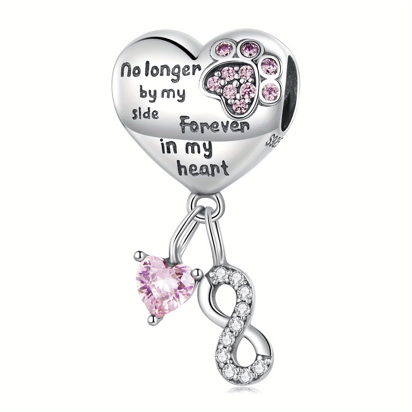New S925 Sterling Silver Original Charm for Charm Bracelet "Forever in my heart" Pet Paw Charm Necklace Pendant Fashion Jewelry