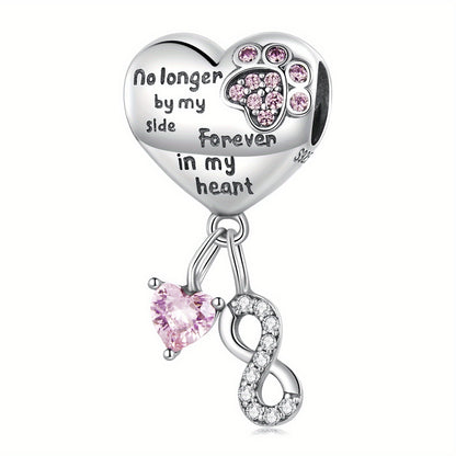 New S925 Sterling Silver Original Charm for Charm Bracelet "Forever in my heart" Pet Paw Charm Necklace Pendant Fashion Jewelry