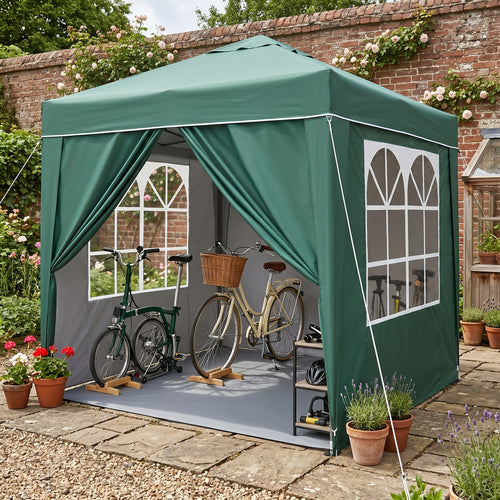 2x2m/3x3m Folding Garden Carport with Sidewalls, Heavy Duty Outdoor Canopy Tent with 3 Height Settings, UV50 for Car, Truck, Boat, Bike, Temporary And Removable(Grey, Green, Blue, Beige)