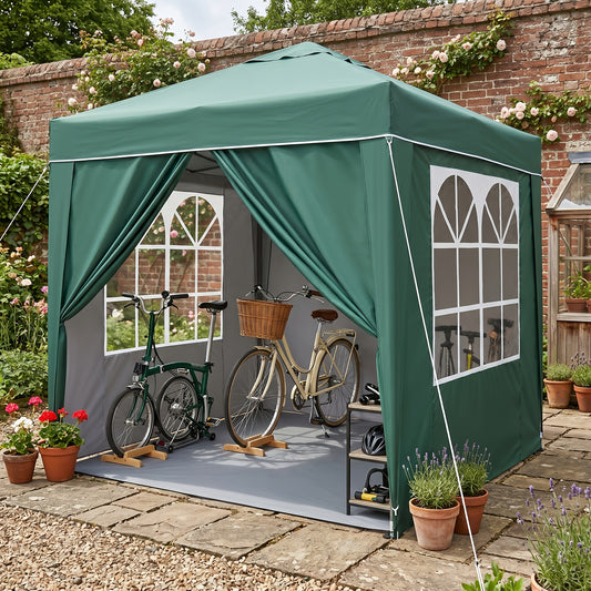 2x2m/3x3m Folding Garden Carport with Sidewalls, Heavy Duty Outdoor Canopy Tent with 3 Height Settings, UV50 for Car, Truck, Boat, Bike, Temporary And Removable(Grey, Green, Blue, Beige)