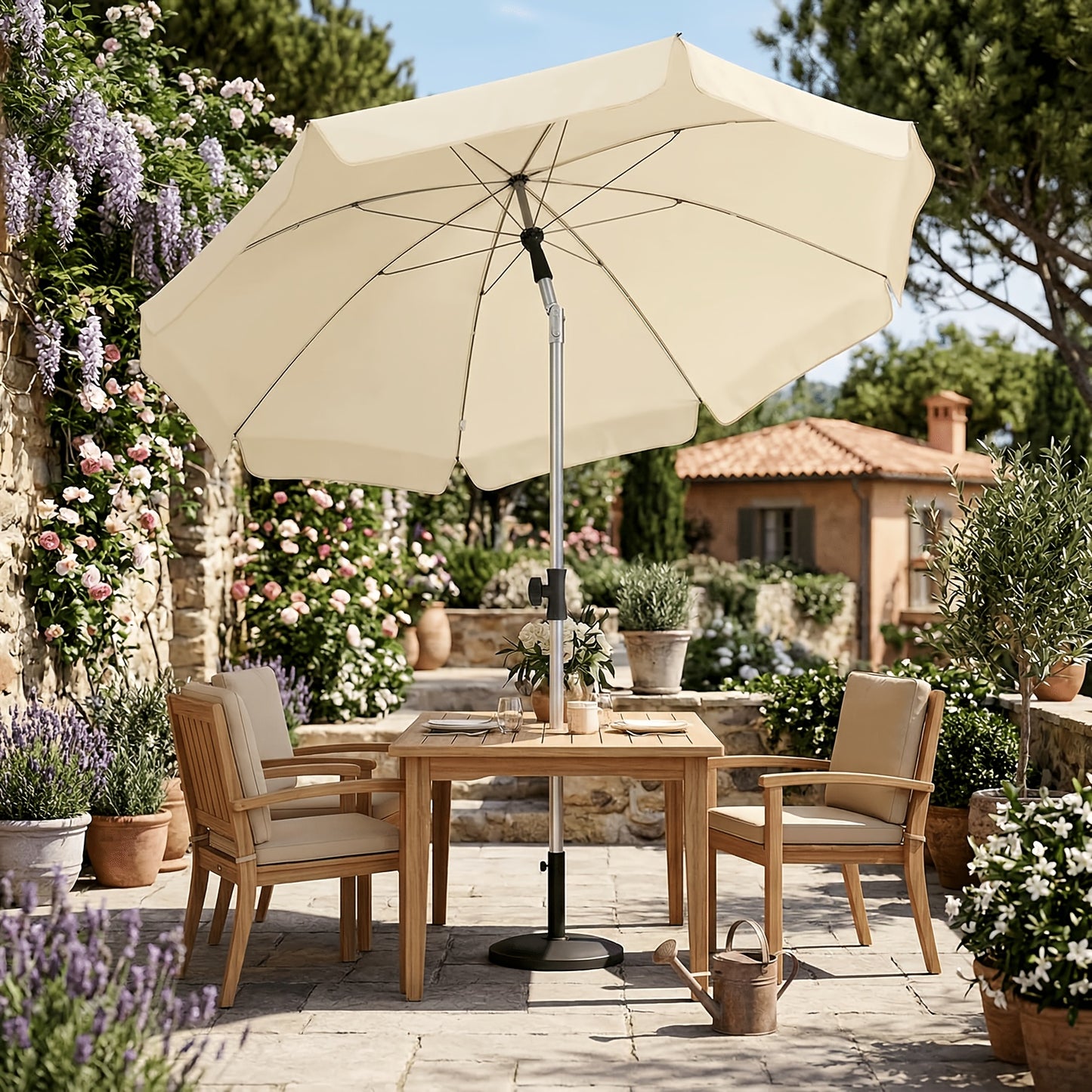 2 X 2m Parasol, Market Umbrella, Round Garden Umbrella, 8 Steel Braces, Base Not Included, Patio Umbrella for Garden, Balcony And Patio, Grey/ Beige/ Blue/ Orange