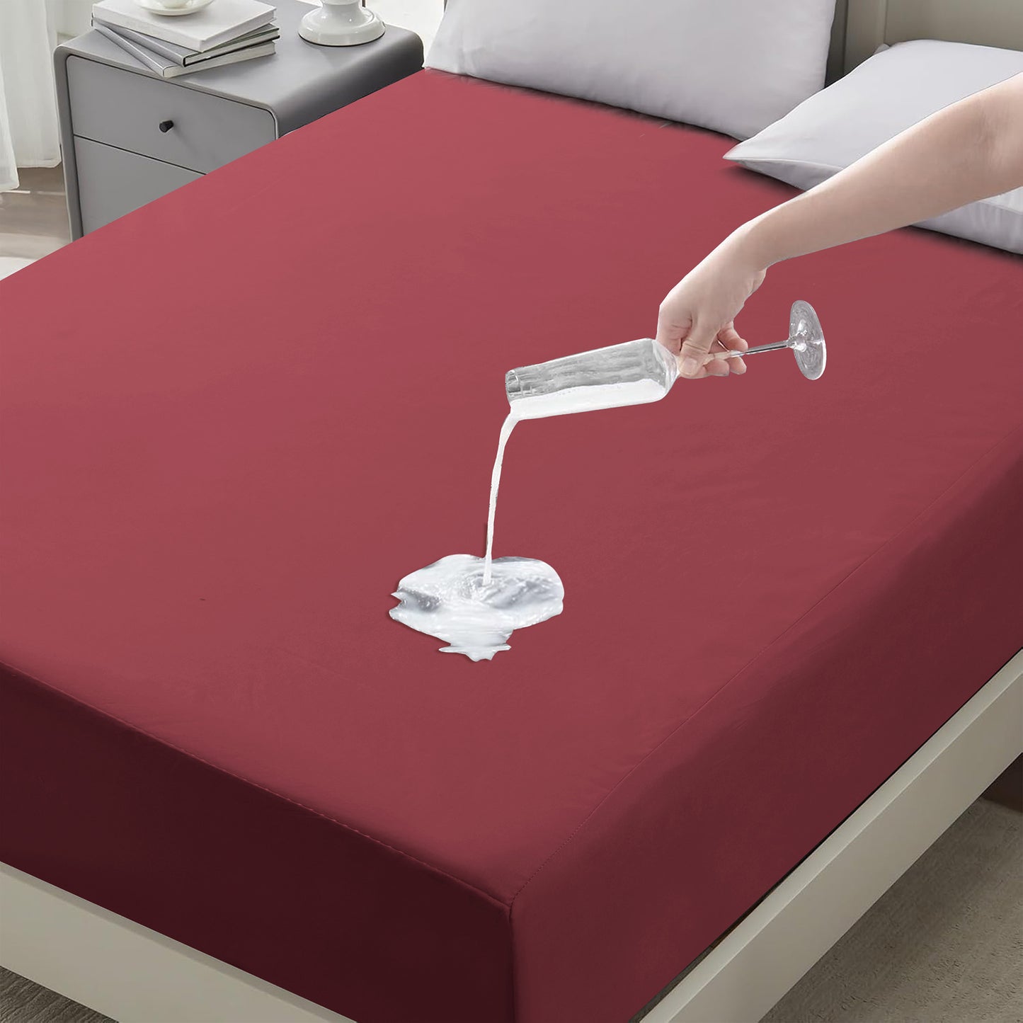 Waterproof Fitted Bed Sheet Deep Pocket Mattress Protector Cover | Soft Breathable Noiseless Fitted Sheet for Bedroom, Hotel & Home | Machine Washable Elastic Bed Cover Fits Up to 30cm Mattress