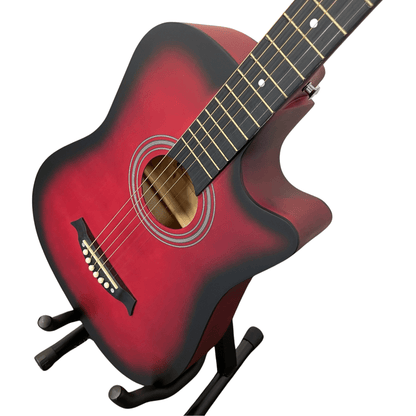 Red Acoustic Guitar For Beginners Cutaway Hardwood Finish 38" Inch Full Size Adult Matt Finish Christmas Birthday Gift