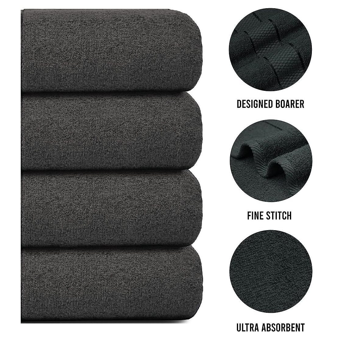 4 X Large Jumbo Bath Towels 100% Egyptian Cotton -75 x 150 cm- Soft Quick Dry Hotel Spa Big Bathroom Towels Set