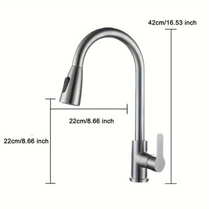 1pc Kitchen Faucet with Pull Down Sprayer, Single Handle Water Kitchen Bathroom Faucet, Stainless Steel Faucet, Two Use Modes Faucets Spray Stream:, Arc 360- Degree Rotary Nozzle Faucets, for Farmhouse, Commercial, Kitchen Bathroom Sink