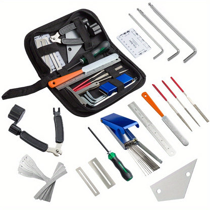 Guitar Maintenance Tools Kit – Guitar Repair & Cleaning Kit with String Winder, Cutter, Fret Files, Screwdriver – Guitar Tool Set for Acoustic, Electric, Bass Guitars for Beginners Musicians