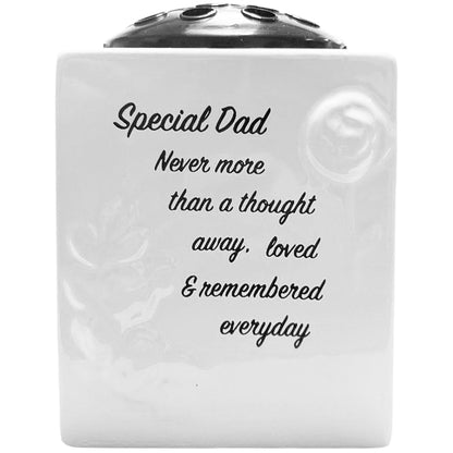 Memorial Rose Bowl with 3D Flowers and Wording Glazed Finish Graveside Vase Ornament - Special Dad