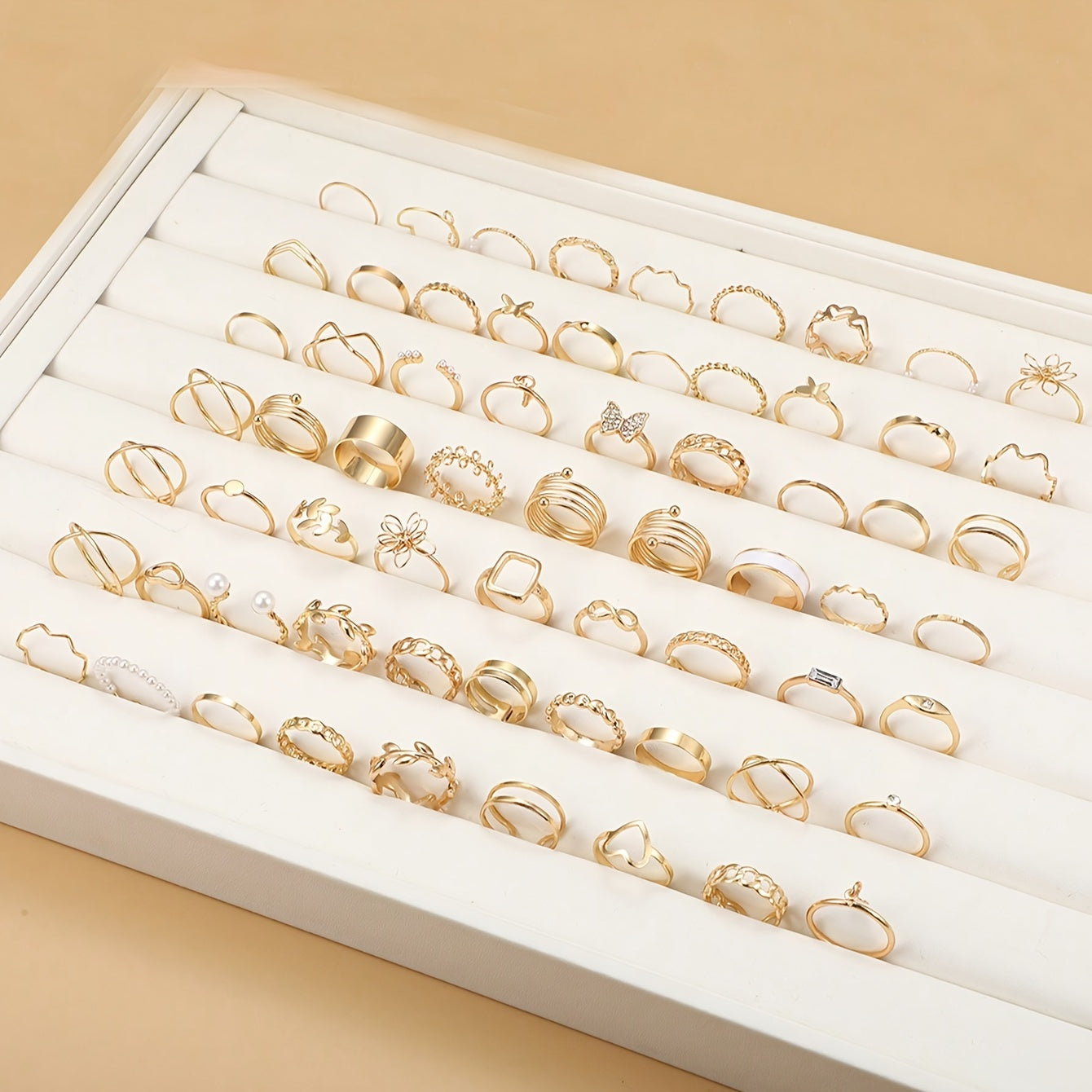 Imitation IF YOU Ring Collection Charm Set Minimalist Look with Flower, Butterfly, Heart Charms 66pcs - Daily Wear, Wedding, Anniversary, Gift for all-Season Elegant