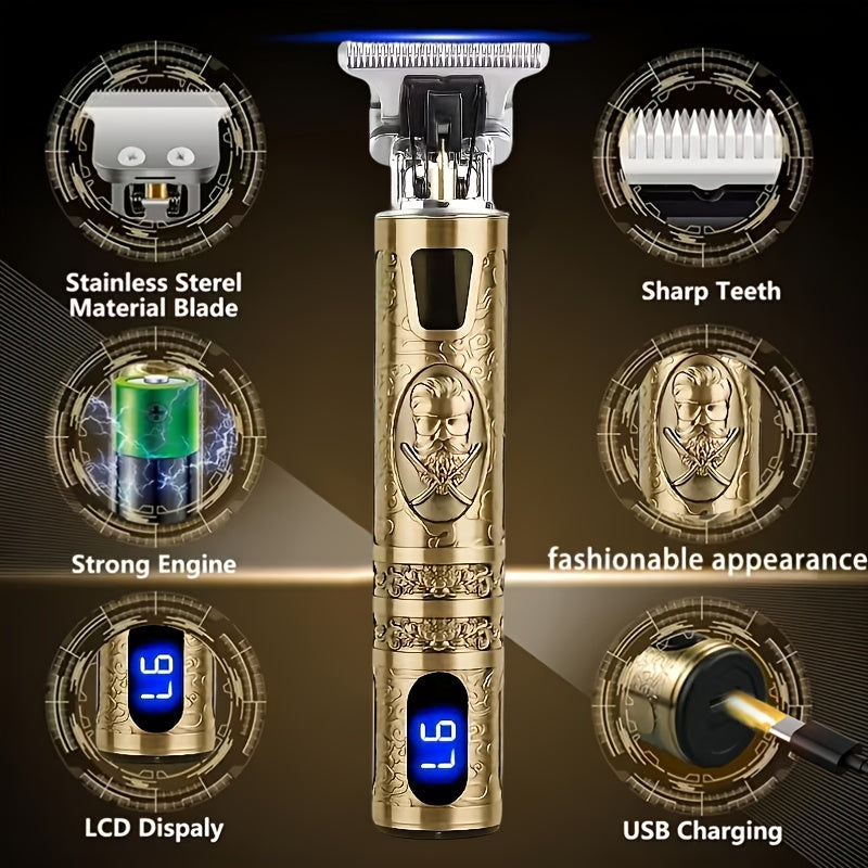 YAIAWISU Men' Electric Cordless Hair Clippers & Beard Trimmer with LCD Screen, USB Rechargeable Cordless T-Blade Shaver Suitable for Shaving, Tummy Trimming, Guide Comb System, USB- Grooming for and Travel