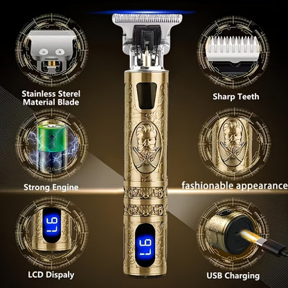 YAIAWISU Men' Electric Cordless Hair Clippers & Beard Trimmer with LCD Screen, USB Rechargeable Cordless T-Blade Shaver Suitable for Shaving, Tummy Trimming, Guide Comb System, USB- Grooming for and Travel