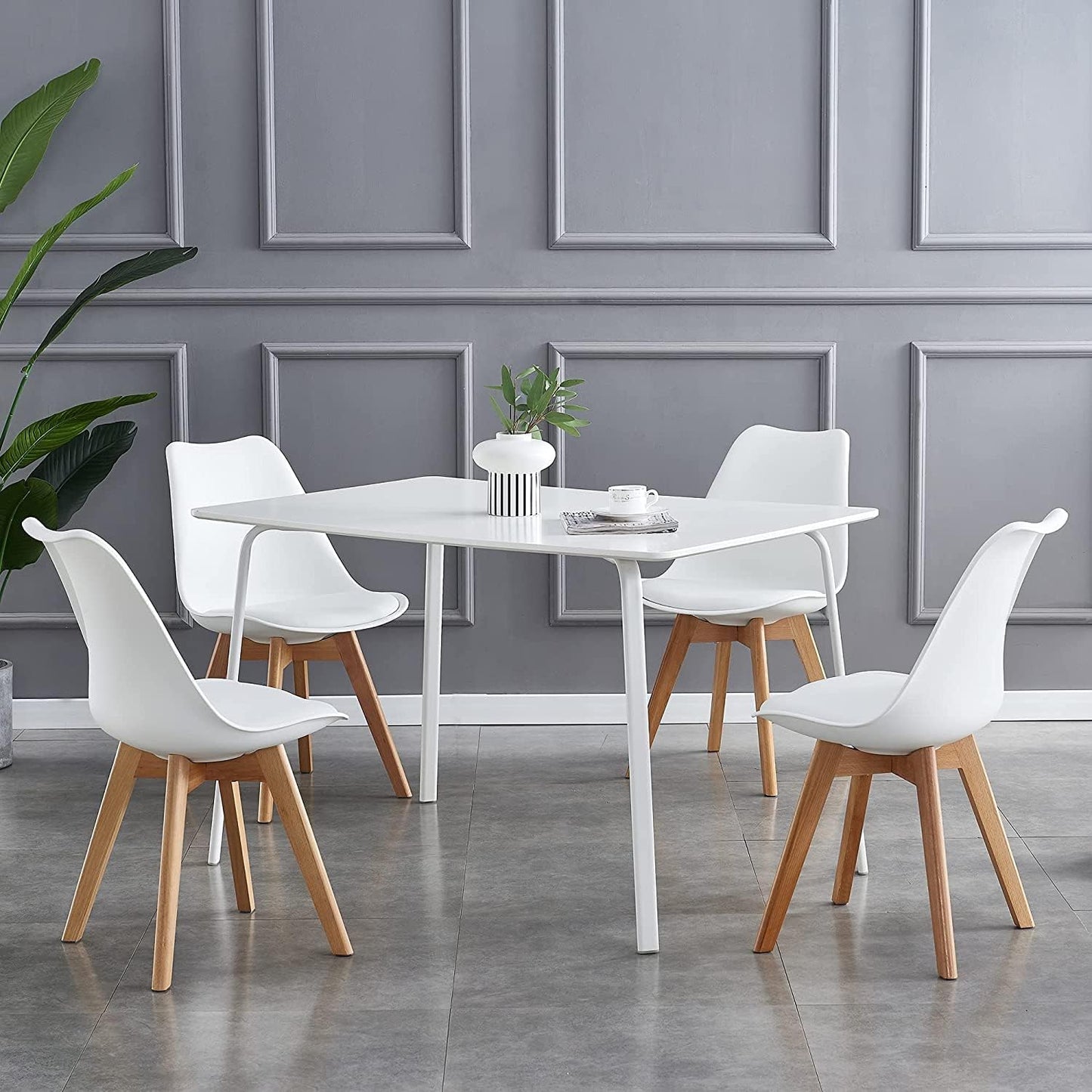 mcc direct Set of 4 Dining Chairs Wooden Legs Soft Cushion Pad Stylish DELUXE Retro Lounge Dining Office EVA
