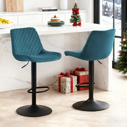 Height Adjustable Bar Stools Set Of 1 Or 2 Velvet Exterior Breakfast Barstools with Black Paint Steel Gas Lift And Footrest for Home Kitchen, Pub, Island Counter