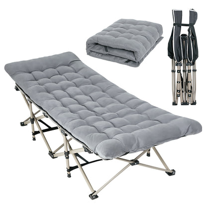 Adults Single Camping Cot with Thick Pad, Folding Camping Cot Oversize Cots for Sleeping Camping Bed Folding Cot for Camping W/Pilllow Mattress for Home Office Nap Beach Travel, 272.16KG (176 * 64CM-Grey)