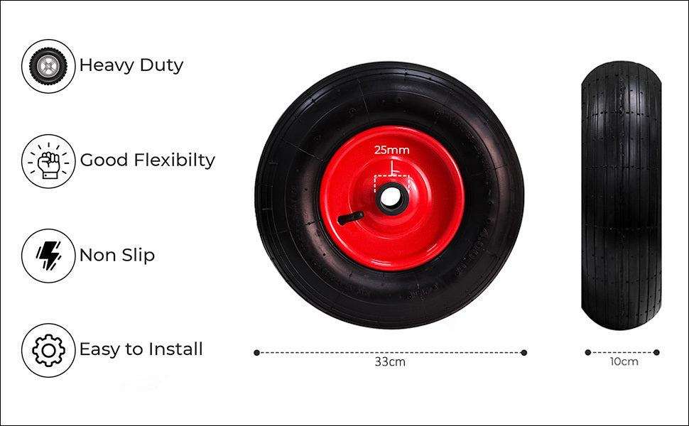 14"/35 cm Wheelbarrow Wheel Tyre 4.00-6 PU Heavy Duty Wheel Replacement Tire for Garden Trolley Barrow Go Cart Trailer Truck Black/Red