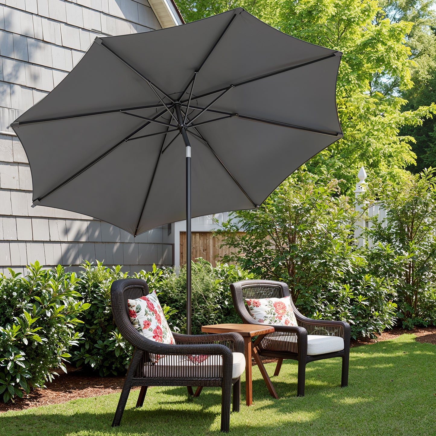 3 m Garden Parasol Umbrella, UPF 50+, Sun Shade, 30° Tilt in 2 Directions, 180 g/m²，Crank Handle for Opening and Closing, for Outdoor Gardens Pool Balcony Patio, Base Not Included, Beige,Grey