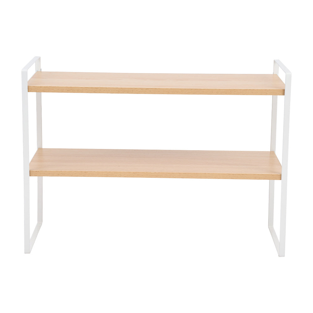 Multi-Tier Storage Rack, Mug Shelves for Desks, Black/White/Natural Wooden and Metal Countertop Organizer Shelf, Display Rack, Perfect for Dormitories Home Office Kitchen Bathroom