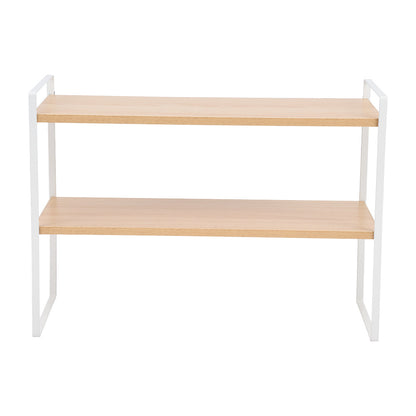 Multi-Tier Storage Rack, Mug Shelves for Desks, Black/White/Natural Wooden and Metal Countertop Organizer Shelf, Display Rack, Perfect for Dormitories Home Office Kitchen Bathroom