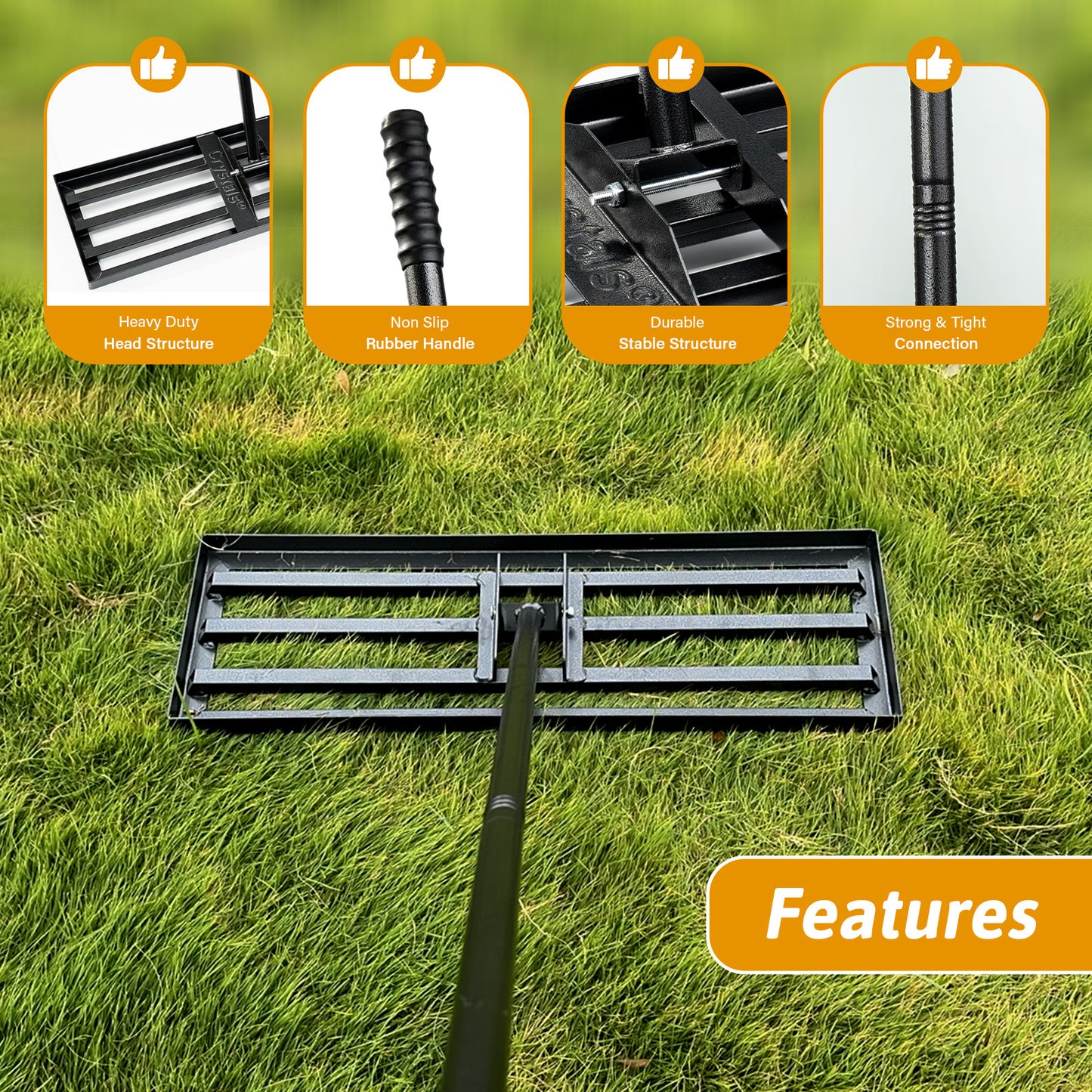 Lawn Leveling Rake, 30"x10" Level LawnTool, Heavy Duty Effort Saving Lawn Level Tool, Stainless Steel Handle Lawn Leveler for Yard Garden Golf Course, Ease Level Soil Sand Dirt Surfaces