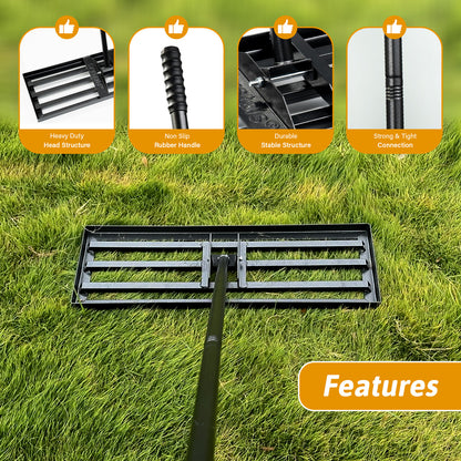 Lawn Leveling Rake, 30"x10" Level LawnTool, Heavy Duty Effort Saving Lawn Level Tool, Stainless Steel Handle Lawn Leveler for Yard Garden Golf Course, Ease Level Soil Sand Dirt Surfaces