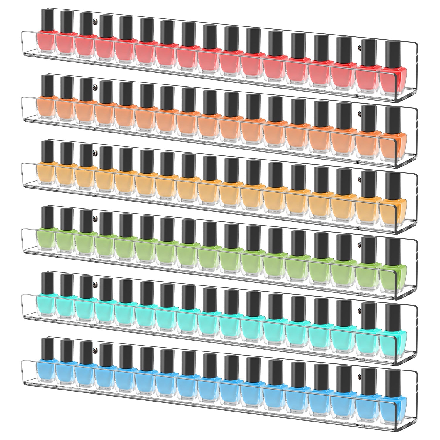 Clear Nail Polish Wall Racks - Six-Pack, Holds 90 Bottles