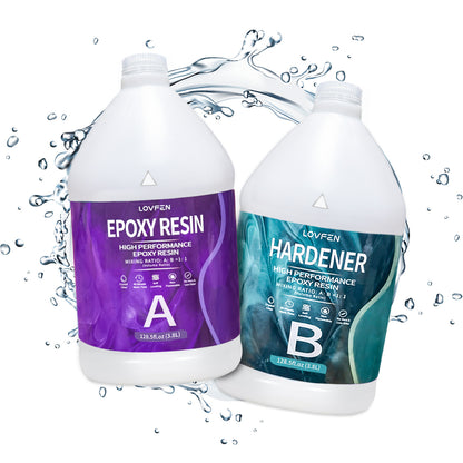LOVFEN Epoxy Resin Kit Available in 16Oz, 32Oz, 64Oz, 3.79 L, And 7.57 L Sizes, Featuring a 1:1 Mix Ratio. This Crystal Clear Epoxy Is Ideal for Tabletops, Offering a Self-Leveling, Durable, And High-Gloss End Suitable for Casting, Resin Art