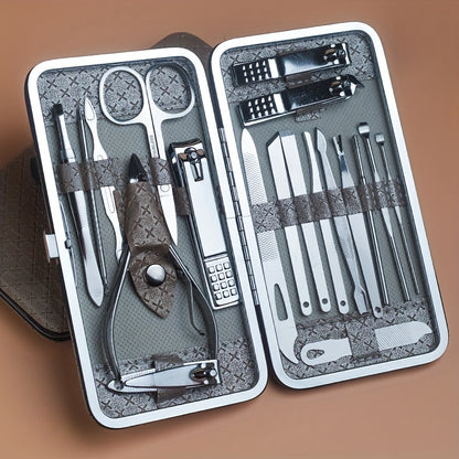 Golden 19pcs Set Classic Boxed Manicure And Pedicure Tool Set with Storage Box, Portable Foot Care Set, Suitable for Women And Men, Travel Home Salon Gifts