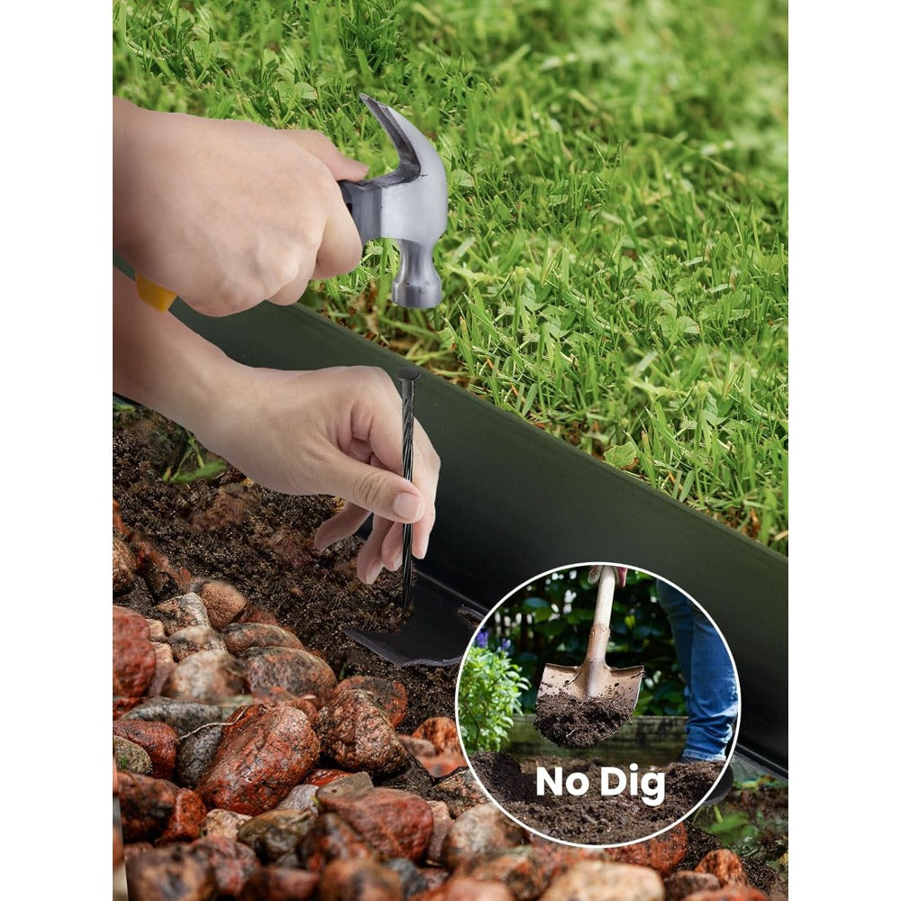 Garden Edging Borders 10m Landscape Edging Extra Tall 6cm High with 40pcs Stakes No Dig Garden Border Lawn Edging Mini Plastic Fence for Flowerbeds Grass (Black and Green)
