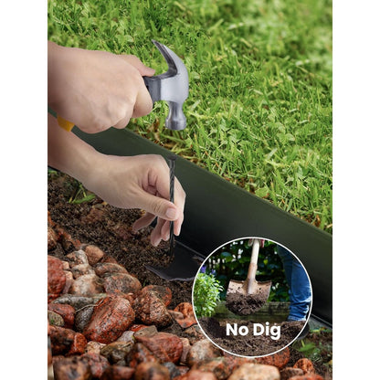 Garden Edging Borders 10m Landscape Edging Extra Tall 6cm High with 40pcs Stakes No Dig Garden Border Lawn Edging Mini Plastic Fence for Flowerbeds Grass (Black and Green)