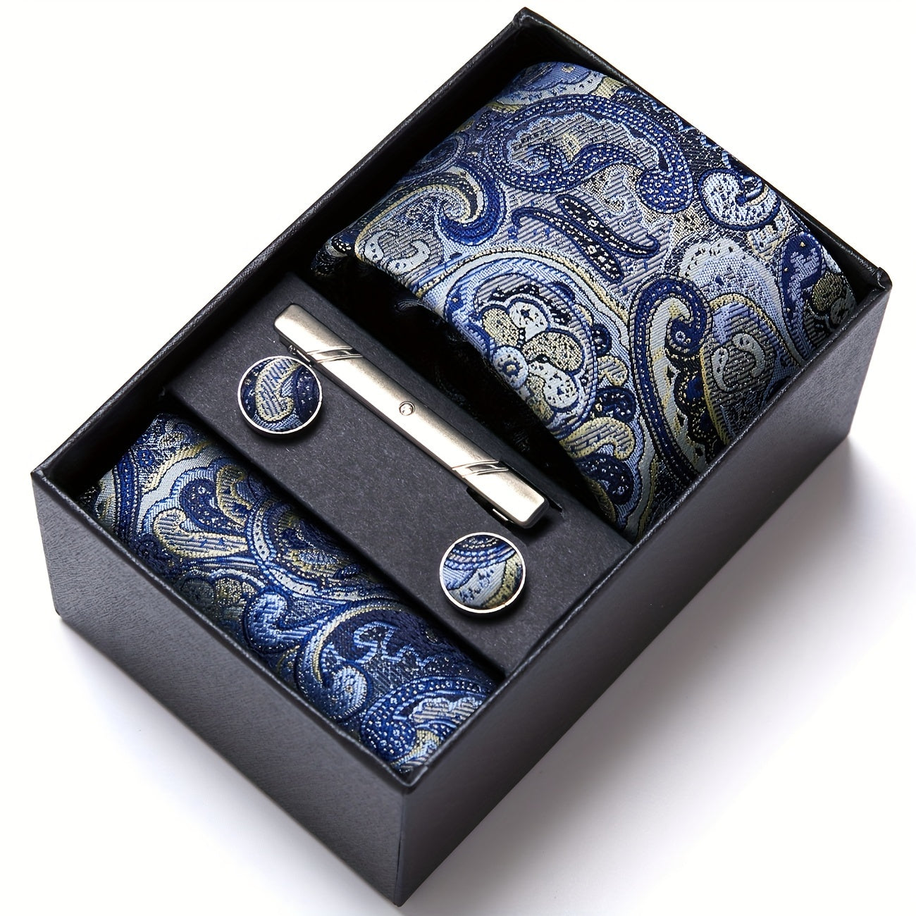 Men Men Black Paisley Tie Wedding Gift Box Tie Pocket Squares Set Necktie Box Suit Additions Fit Wedding