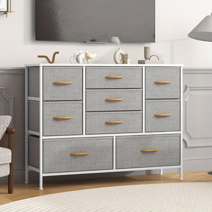 9-Drawer Dresser with Anti-Tip System & Adjustable Leveling Feet - Modern MDF Top Board & Metal Frame Storage Unit Suitable for Bedroom, Office, Living Room Organization - Assembly, Space-Saving Furniture